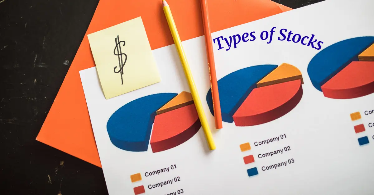 Pie chart displaying different types of stocks by company distribution, representing investment options in various sectors.