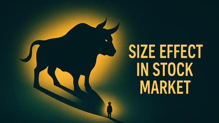 Silhouette of a small figure casting a large bull shadow, symbolizing the size effect in stock market and small firms’ growth potential.