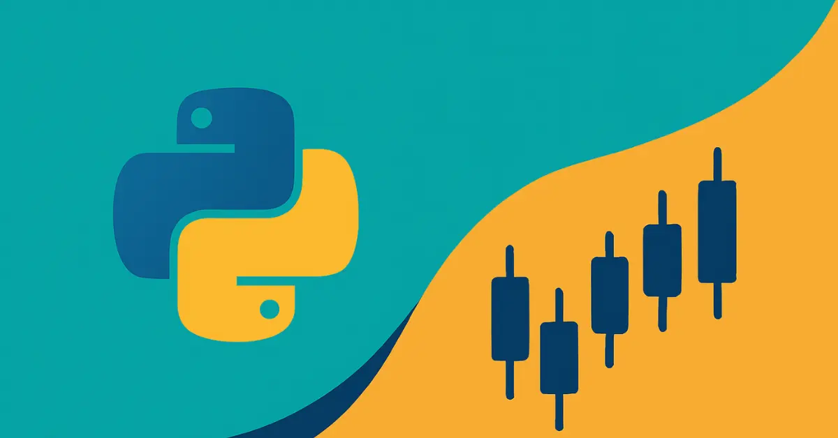 Illustration of trading with Python showing an automated bot analyzing market charts to execute trades without manual input.