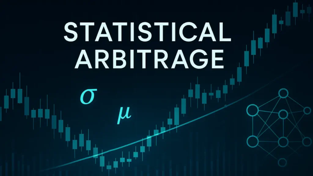 Statistical Arbitrage titled on a chart depicting stat arb through chart and mathematical signs